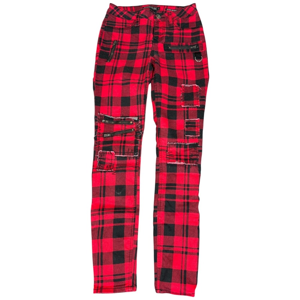Hot Topic Blackheart Super‎ Skinny Red & Black Plaid Pants Size 5 Punk Alt Goth